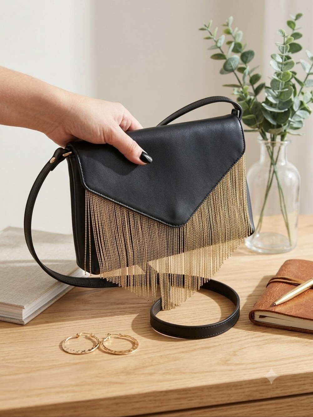 Express Black Fringe Chain Crossbody Bag